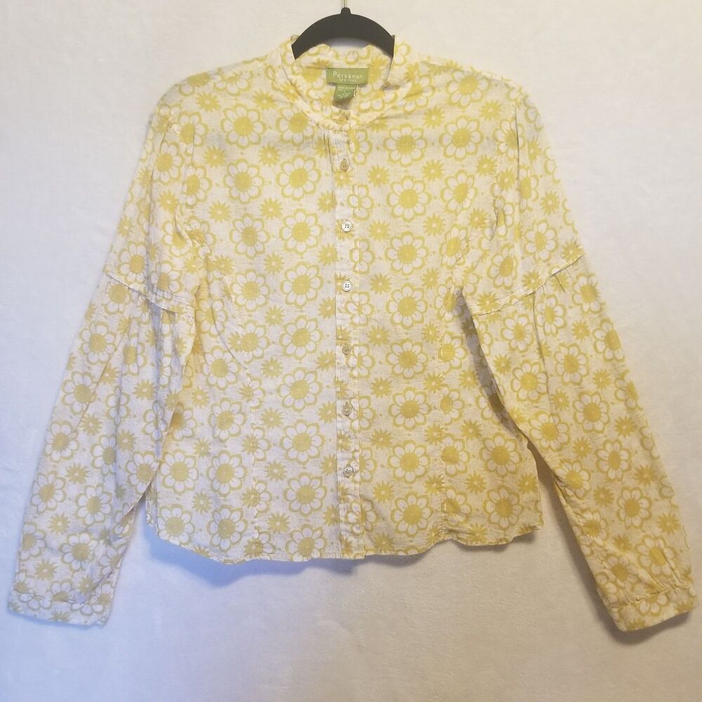 Persaman New York L Top Cotton Yellow Floral Lightweight Boho Flower Power Retro